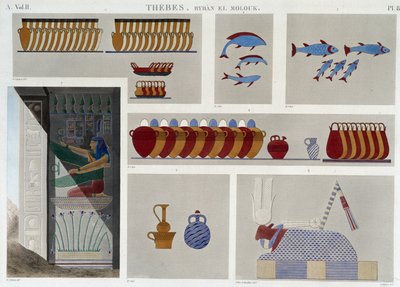 Teb: Bybân el Molouk. pl 87: Doğudaki 5. kral mezarının resimleri, “Mısır Antikaları”nda aynı mezarın girişinden 7. kısma, sd. 19. yüzyıl by Unknown artist