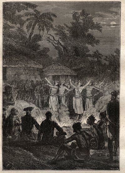 Kaptan James Cook (1728-1779) tarafından üçüncü sefer (1776-1779): Dost adalarında bir ziyafet (Tonga Krallığı, Polinezya) - “18. Yüzyılın Büyük Denizcileri”nden alınan çizim” by Unknown artist