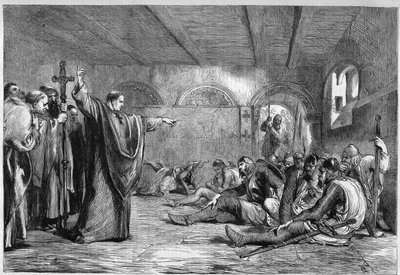 Thomas Becket öldü, 29 Aralık 1170: Cantorbery başpiskoposu Canterbury Aziz Thomas (1117-1170) dairelerinde toplantı onun suikastçıları, şövalyeler William of Tracy, Richard Breton, Reginald Fitzurse, Morville Hugues (Kral H. by Unknown artist