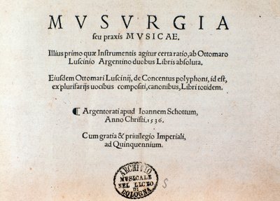 Musurgia pratik müzik kılavuzunun başlık sayfası (1536) by Unknown artist