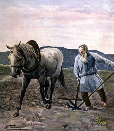 Tolstoy çiftçilik. 19. yüzyılın sonlarında gravür. by Unknown artist