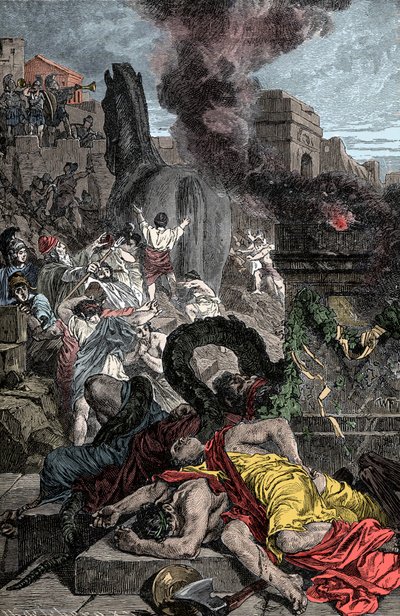 Truva Atı - Truva Savaşı: tahta at müstahkem şehre girer by Unknown artist