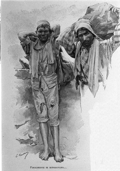 İki "carusi", reşit olmayan çırak. Sicilya. 19. yüzyıl gravürü by Unknown artist