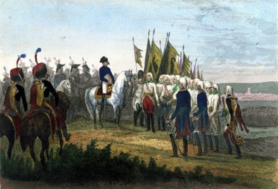Ulm teslim ol. 20/10/1805. Avusturya ordusu Napolyon birliklerini yendi. 19. yüzyılın gravürü. by Unknown artist