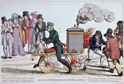 Velocipedraisiavaporianna: buharlı velocipede - 1818 civarında gravür, İncil. şehir manzarası. by Unknown artist