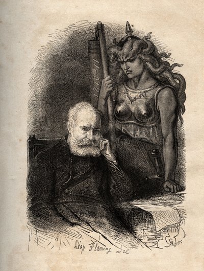 Victor Hugo bir savaş tanrıçası ile oturuyor - “Korkunç Yıl” (“Korkunç Yıl”), Kuşatma ve onu kaybetmenin travmasıyla ilgilenen bir dizi şiirden gravür - Victor Hugo, haante par la tanrıça “” L