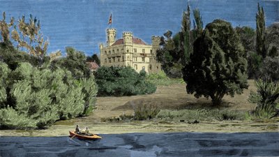 Baviere'li Louis II'nin cesedinin bulunduğu Berg Kalesi ve Stamberg Gölü'nün görünümü (Ludwig II von Bayern veya Ludwig Otto Frederik Wilhelm von Wittelsbach (1845-1886)). by Unknown artist