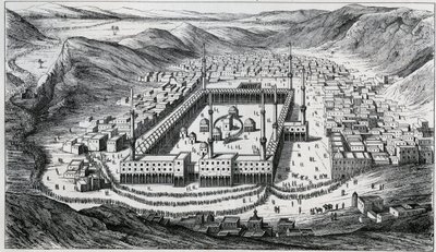 Hacılar ziyareti sırasında Mekke ve büyük camisinin görünümü - 19. yüzyıl gravürü by Unknown artist
