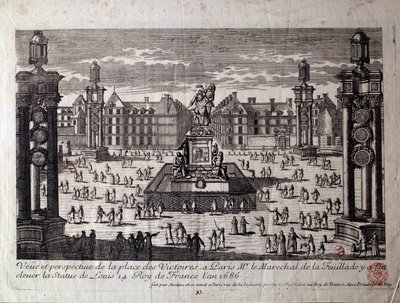 1686 yılında marechal de la Feuillade tarafından kaldırılan Louis XIV heykeli ile Paris