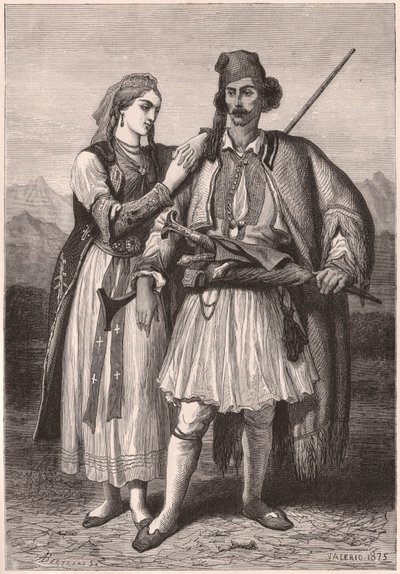 XIX yüzyılda Arnavut geleneksel kostümlü bir çiftin görünümü by Unknown