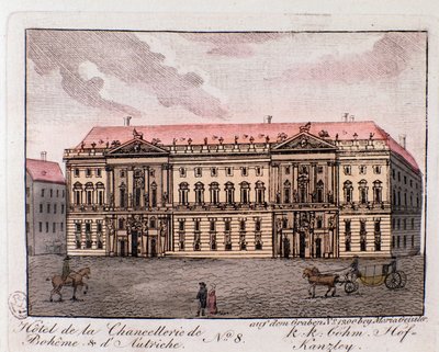Viyana, Avusturya'daki Boheme ve Avusturya Şansölyeliği Oteli'nin görünümü. 1815 Özel Koleksiyonundan Gravür by Unknown artist