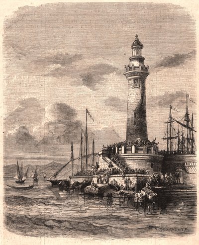 XIX yüzyılda Marsilya'daki Point of Joliette Deniz Feneri'nin görünümü by Unknown