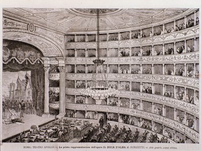 The Duke of Alba operasının ilk performansından bir görünüm, Teatro Apollo, Roma by Unknown artist