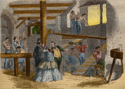 Cam üfleyicili bir cam eşyanın iç görünümü. “Le Musee Des Sciences” da 1856