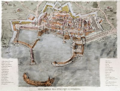 Roma yakınlarındaki Civitavecchia limanının görünümü. 19. yüzyıl. by Unknown artist