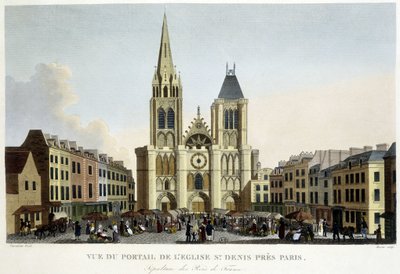 Paris yakınlarındaki St Denis kilisesinin portalının görünümü, Fransa krallarının gömülmesi ve meydandaki pazar - “Paris par Courvoisier” by Unknown artist