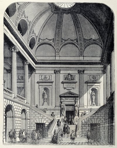 Louis XV yönetimindeki Bordeaux tiyatrosunun antre ve merdivenlerinin görünümü - “Yüzyıllar boyunca Fransa ve Fransızlar”. by Unknown artist