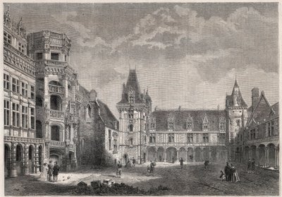 Anıtsal merdivenli Blois kalesinin dış görünümü - "" Le Monde Illustrie""de Gravür by Unknown artist