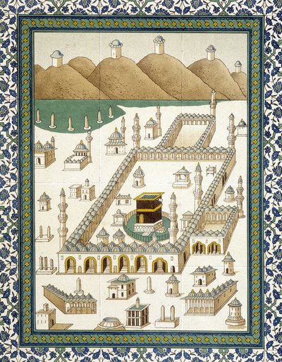 Duvar fayansları: Kasbah (casbah) ve çevresini (Mekke) temsil eden panel - “” 7. yüzyıldan 18. yüzyıla kadar Kahire anıtlarından sonra Arap Sanatı””, Prisse d