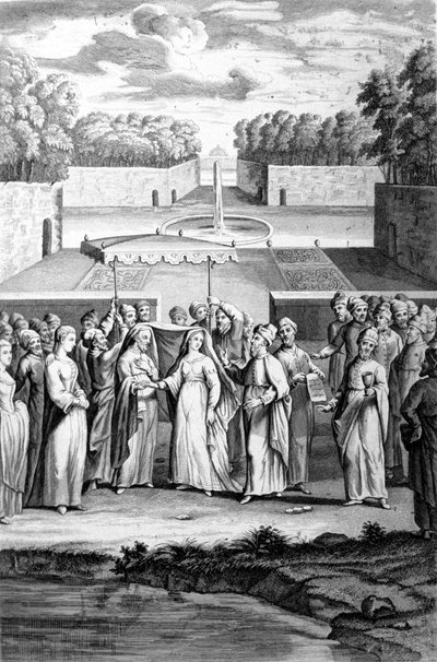 İbrani ayinine göre düğün. 19. yüzyıl gravürü. by Unknown artist