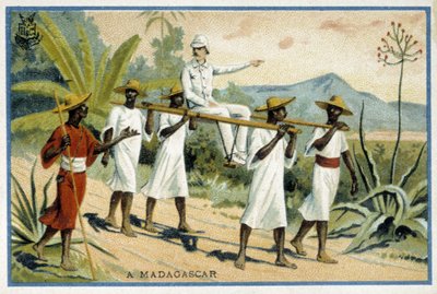 Tekerlekli sandalyede beyaz iki nokta üst üste, Madagaskar - Chromo by Unknown artist