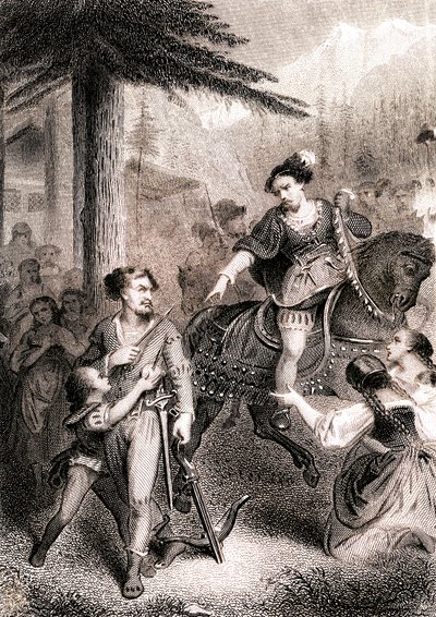 Vatansever İsviçre efsanesinde William Tell'in icra memuru Gessler'ı vurduğu söyleniyor by Unknown artist