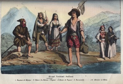 Geleneksel Sicilya kostümleri giyen kadınlar ve erkekler - Palermo