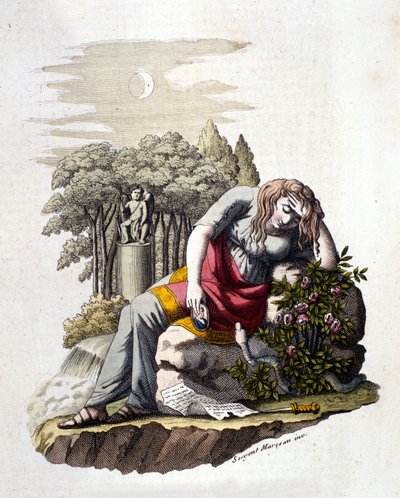 Sevgilisinden gelen mektubu okuduktan sonra ağlayan genç kız. by Unknown artist