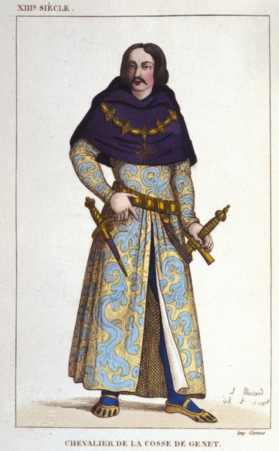 1365 yılına ait Chevalier de la Cosse de Genet posteri kostümü. 1830 gravürü by Unknown artist