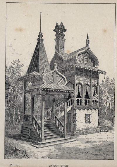 Rus evi - Rus Evi - Bay Charles GARNIER tarafından "1889 Evrensel Sergisinde insan yerleşiminin tarihi" bölümünde 1889 gravürü - Librairie centrale des beaux-arts Paris 1889 by Unknown artist
