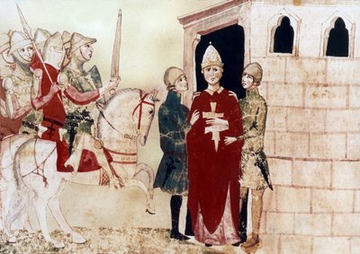 Papa VIII. Boniface (1294-1303) burada 1303'te Anagni'de tutsak, 14. yüzyıl el yazmasından illüstrasyon by Unknown artist