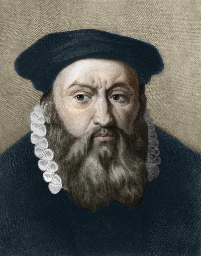 Jean Calvin (1509-1564), Fransız dini reformcu ve yazar portresi. by Unknown artist
