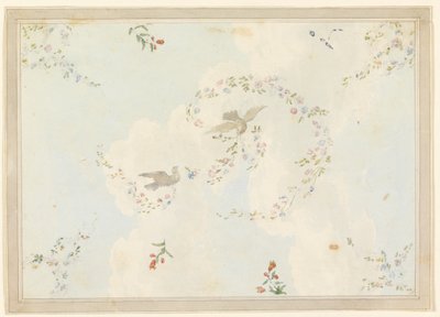 Çizim, Güvercinli ve Çiçek Çelenkli Tavan Tasarımı, muhtemelen Giriş Holü için, 1815-22 by Unknown artistUnknown artist