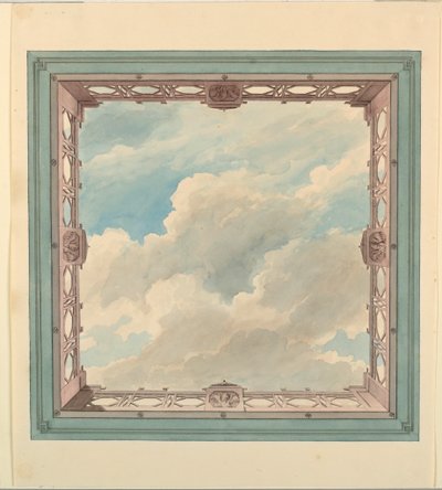 Çizim, Fretwork Balkon ve Açık Gökyüzü ile Tavan Tasarımı, muhtemelen Konservatuar / Müzik Odası veya Yemek Odası için, yaklaşık 1820 by Unknown artistUnknown artist