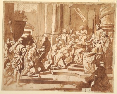 Çizim, Clement XI Yeğenine Rahibe Vazifesi Veriyor, yaklaşık 1700 by Unknown artistUnknown artist