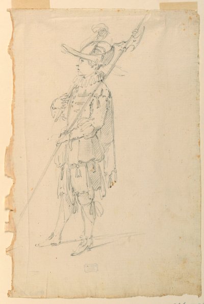 Çizim, Kostüm Tasarımı: Bir Bale için Halberdier, yaklaşık 1720 by Unknown artistUnknown artist