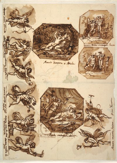 Çizim, Aşk Tanrısı ve Psyche: Dört Sekizgen ve Sekiz Aşk Tanrısı Çizimi, 1810-15 by Unknown artistUnknown artist