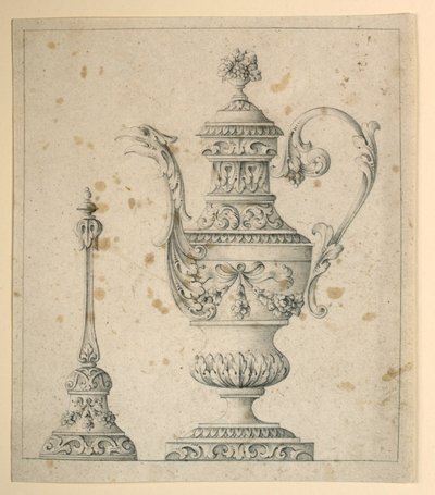 Çizim, Dekorlu ibrik ve el çanı, 1860-80 by Unknown artistUnknown artist