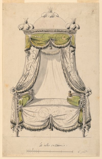 Çizim, Roma Stilinde Bir Yatak Tasarımı, 1780 by Unknown artistUnknown artist