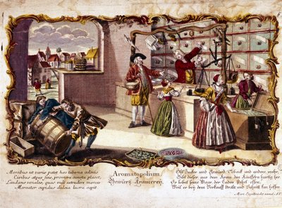 Bir parfümeri temsil eden 18. yüzyıl gravürü. by Unknown artist