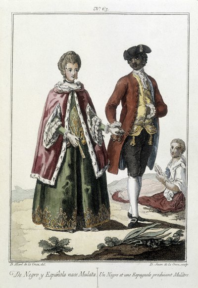 Bir siyah ve bir İspanyol bir melez doğurur - gravür by Unknown artist