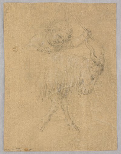 Bir keçi süren bir çocuk by Unknown artist