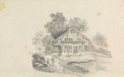 Önünde İki Figürlü Bir Dağ Evi by Unknown artist