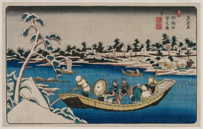 Edo'daki Sumida Nehri Üzerinde Uzak Bir Kar Görünümü by Unknown artist