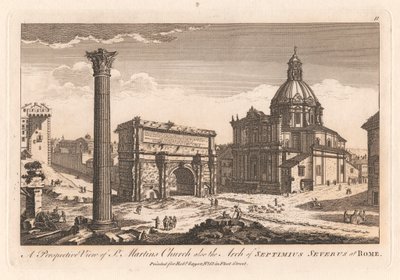 St. Martins Kilisesi'nin Perspektif Görünümü ve Roma'daki Neptimius Severus Kemeri. by Unknown artist