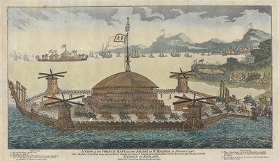 Şubat 1798'de St. Maloes'da Yüzerken görülen Fransız Salından Bir Görünüm. Makine 600 Feet uzunluğunda ve 300 genişliğindedir, 500 adet Top, 36 ve 48 pounder monte eder ve İstila için 15.000 Asker nakleder. İngiltere. by Unknown artist