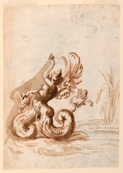 Kanatlı Mer Hermafrodit ve Kase Eskizleri by Unknown artist