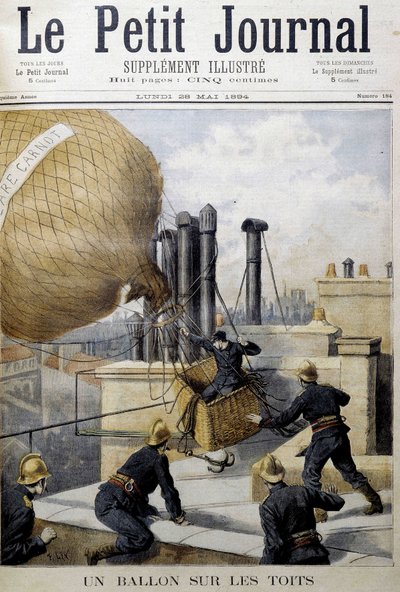 Çatılarda bir balon: İtfaiyeciler tarafından kurtarma - “” Le Petite Journal”da by Unknown artist