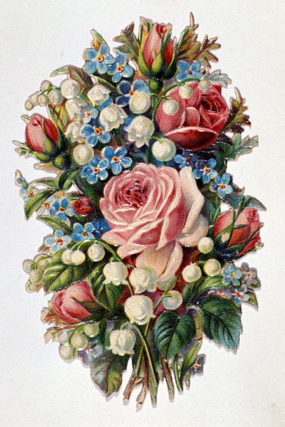 Vadideki zambak güllerle karıştırılmış bir buket. by Unknown artist