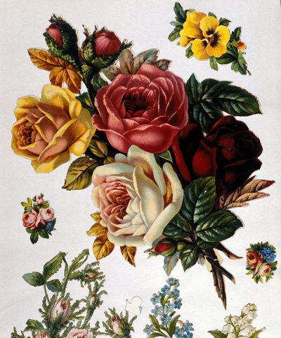 Bir buket gül. 19. yüzyıl kromolitografisi. by Unknown artist